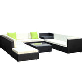 Gardeon 11PC Outdoor Furniture Sofa Set Wicker Garden Patio Lounge Chez Guru